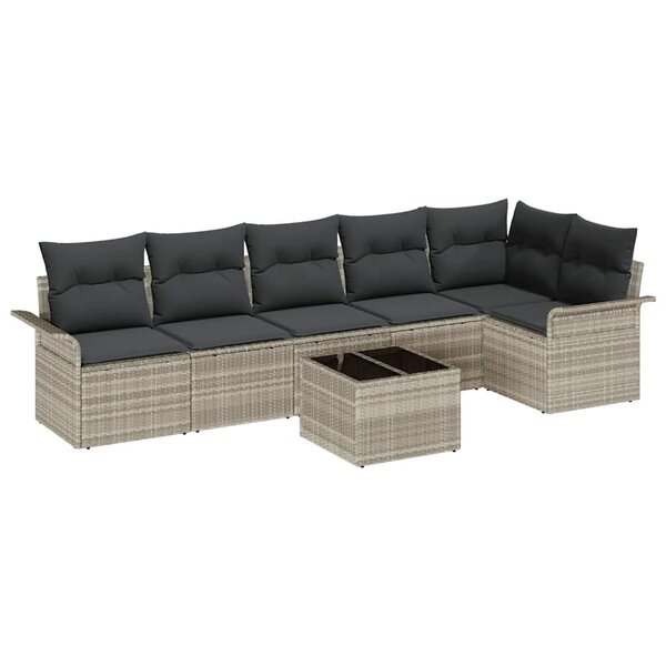 vidaXL Set de canapés de jardin 7 pièces avec coussins en poly rattan gris
