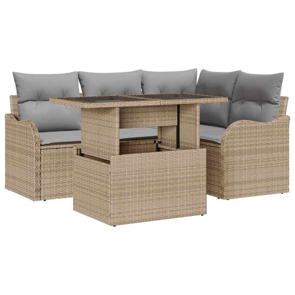 vidaXL Ensemble de canapé de jardin 5 Pièces Beige Poly Rattan