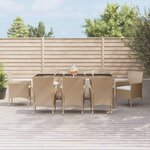 vidaXL Ensemble à manger de jardin et coussins 9 Pièces beige Poly rotin