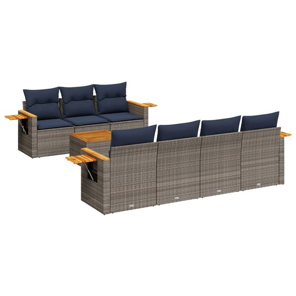 vidaXL Salon de jardin 8 Pièces avec coussins gris résine tressée