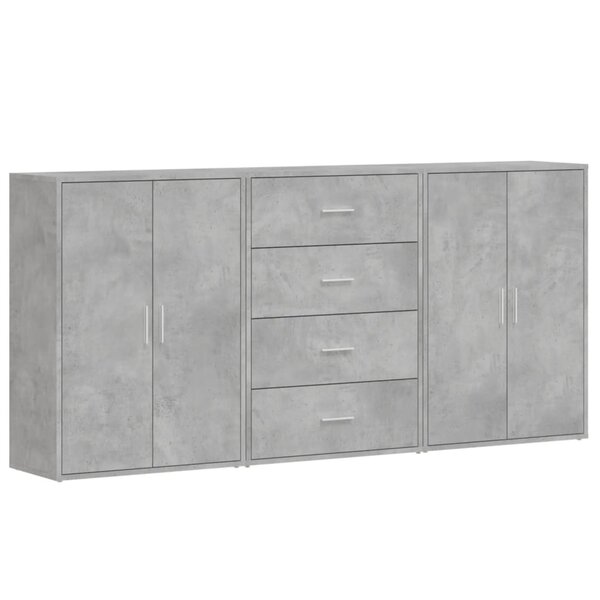 vidaXL Buffets 3 Pièces gris béton 60x31x84 cm bois d'ingénierie