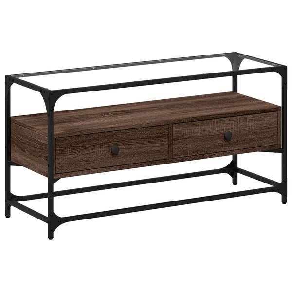 vidaXL Meuble TV avec dessus en verre chêne marron bois d'ingénierie