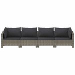 vidaXL Salon de jardin 4 Pièces avec coussins Gris Résine tressée