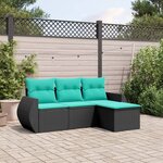 vidaXL Salon de jardin 4 Pièces avec coussins noir résine tressée