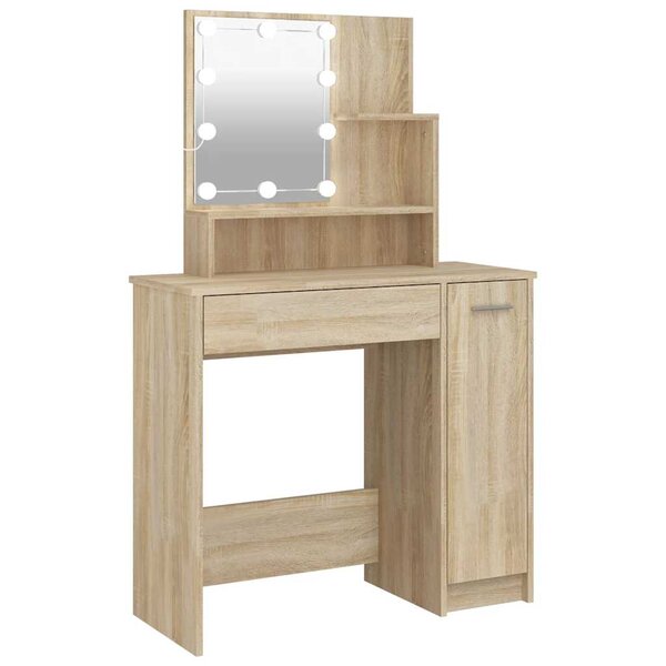 vidaXL Coiffeuse avec LED chêne sonoma 86 5x35x136 cm