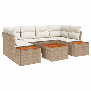 vidaXL Ensemble de canapé de jardin 7 Pièces Beige Poly rotin