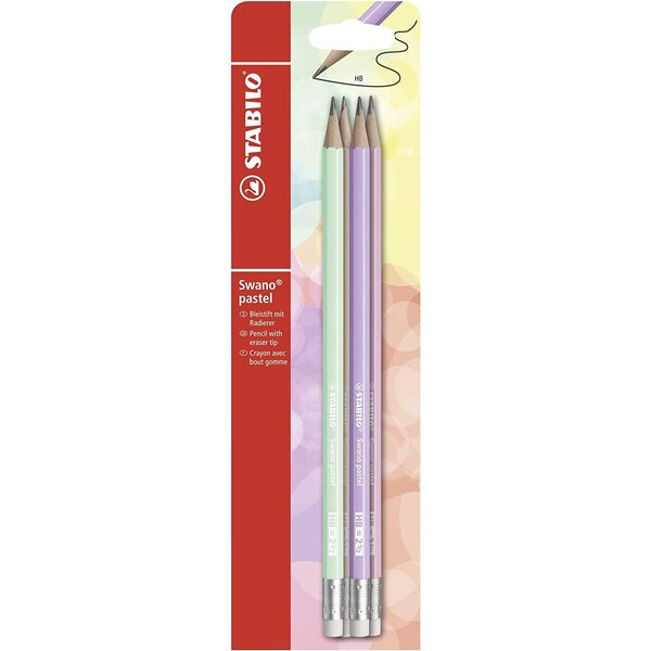 Blister 4 crayons graphite swano pastel HB bout gomme STABILO