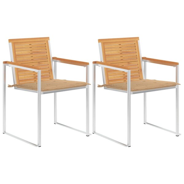vidaXL Chaises de jardin avec coussins 2 Pièces Teck solide et acier