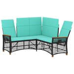 vidaXL Ensemble de canapés inclinables de jardin Noir et turquoise