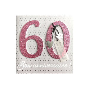Carte de voeux glamour - anniversaire - 60 ans rose argenté