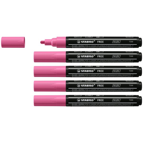 Marqueur pointe moyenne FREE acrylic T300 rose x 5 STABILO