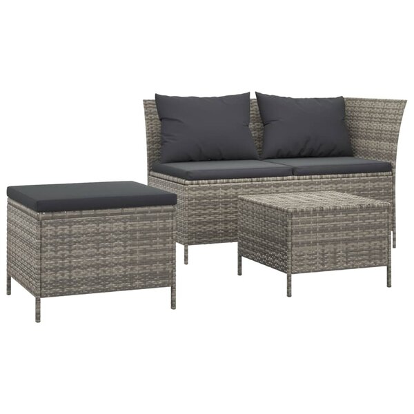 vidaXL Salon de jardin 3 Pièces avec coussins Gris Résine tressée