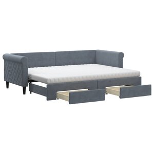 vidaXL Lit de jour avec gigogne et tiroirs gris foncé 80x200cm velours