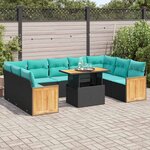 vidaXL Salon de jardin 10 Pièces avec coussins noir résine tressée acacia