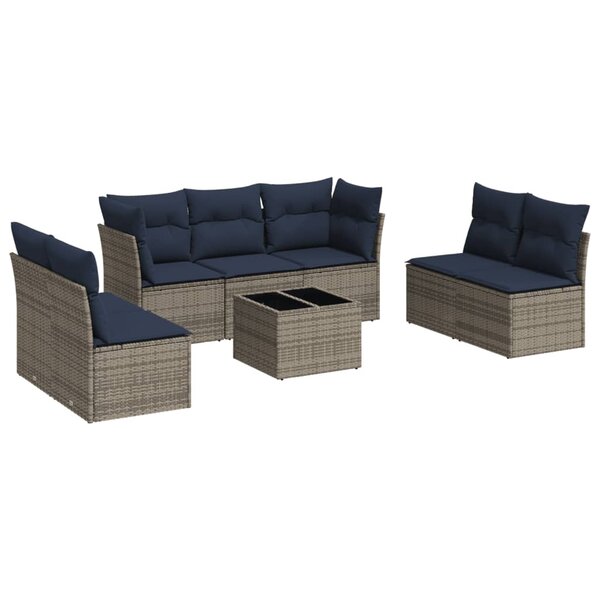 vidaXL Salon de jardin 8 Pièces avec coussins gris résine tressée