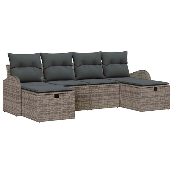 vidaXL Ensemble de canapé de jardin avec coussin 6 Pièces Gris Poly rotin