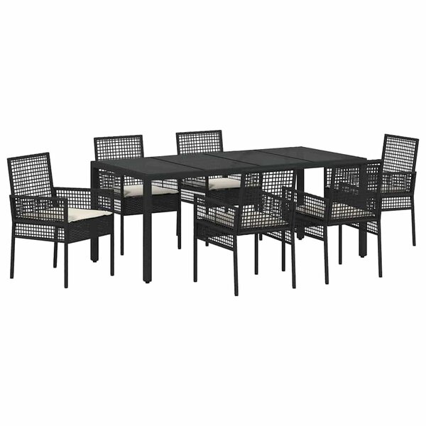 vidaXL Ensemble de salle à manger pour jardin 7 Pièces Noir Poly rotin