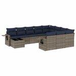 vidaXL Salon de jardin 11 Pièces avec coussins gris résine tressée