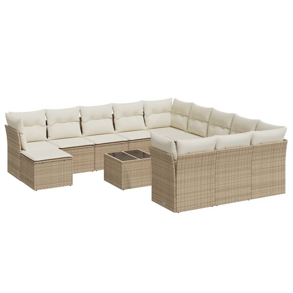 vidaXL Salon de jardin avec coussins 13 Pièces beige résine tressée