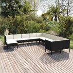 vidaXL Salon de jardin 11 Pièces avec coussins Résine tressée Noir