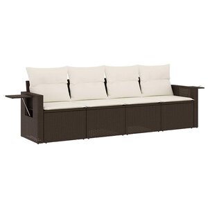 vidaXL Salon de jardin 4 Pièces avec coussins marron résine tressée