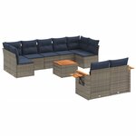 vidaXL Salon de jardin 10 Pièces avec coussins gris résine tressée