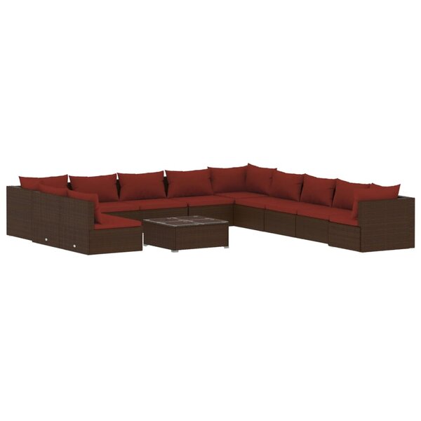 vidaXL Salon de jardin 12 Pièces avec coussins Marron Résine tressée