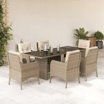 vidaXL Ensemble à manger de jardin et coussins 7 Pièces beige poly rotin