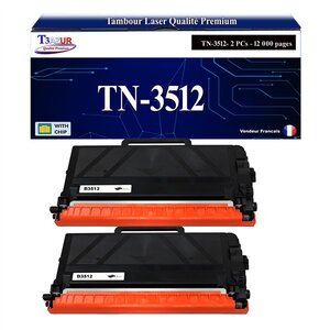 T3AZUR - 2x Toners compatibles  avec Brother TN3512 pour Brother DCP-L6600DW HL-L6250DN HL-L6300DW HL-L6400DWTT HL-L6400DW MFC-L6800DW MFC-L6800DWT MFC-L6900DW Noir