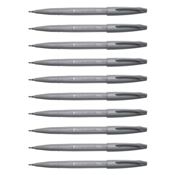 Stylo feutre Brush Sign Pen SES15 pointe pinceau flexible gris x 10 PENTEL