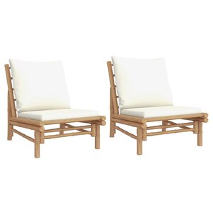 vidaXL Chaises de jardin lot de 2 avec coussins blanc crème bambou