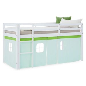 Lit mi-hauteur 90x200 cm pin rideau vert