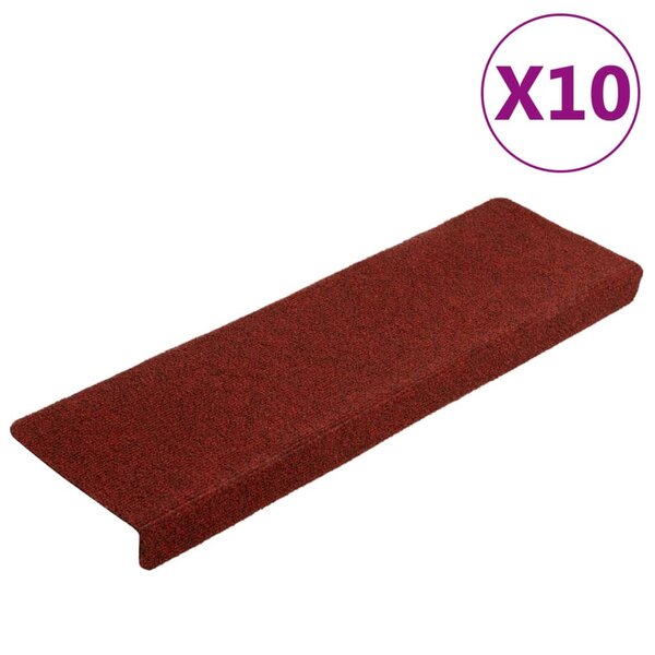 vidaXL Tapis de marches d'escalier 10Pièces Bordeaux 65x21x4cm Aiguilleté