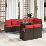 vidaXL Ensemble de Canapés 9 Pièces Marron et rouge polyrotin