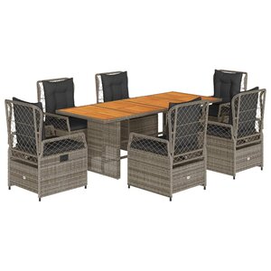 vidaXL Ensemble à manger de jardin et coussins 7 Pièces gris rotin