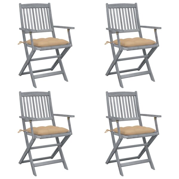 vidaXL Chaises pliables d'extérieur lot de 4 et coussins Bois d'acacia