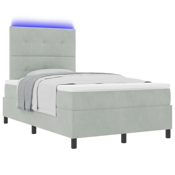 Lit Box Spring vidaXL avec Matelas & Lumière LED Gris clair 120x200 cm Velours