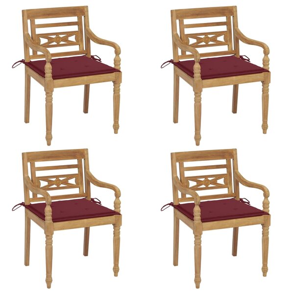 vidaXL Chaises Batavia avec coussins lot de 4 Bois de teck solide
