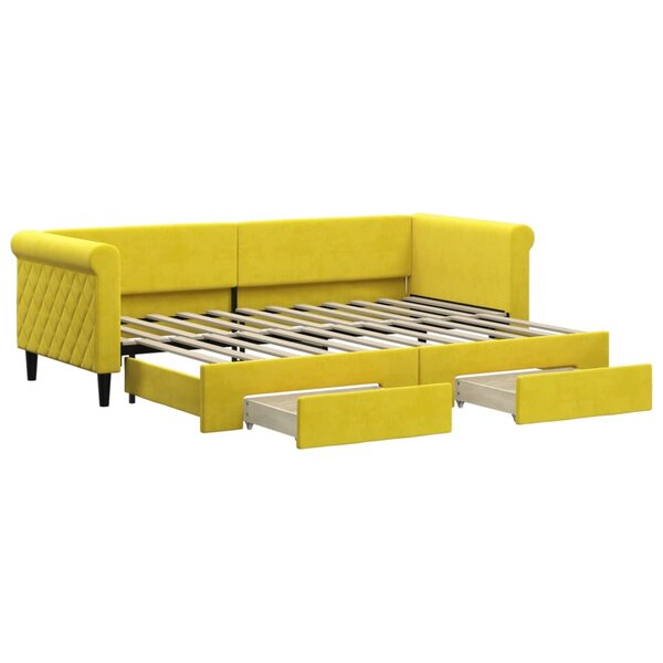 vidaXL Lit de jour avec gigogne et tiroirs jaune 80x200 cm velours
