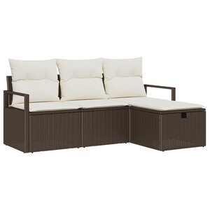 Ensemble de canapé de jardin vidaXL en 4 pièces avec coussins marron en rotin synthétique