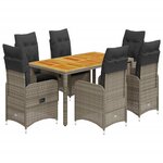 vidaXL Ensemble de bistro de jardin 7 Pièces coussins gris poly rotin