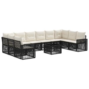 vidaXL Ensemble de canapé de jardin 11 pc Noir et blanc crème