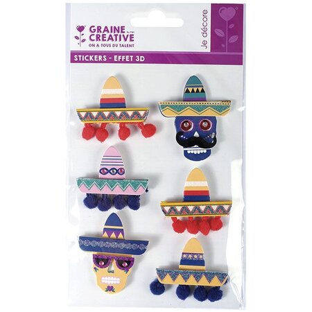 6 stickers 3D - Chapeaux mexicains Sombreros 5 5 cm