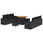 vidaXL Ensemble de Canapés de Jardin 9 Pièces avec Coussins Noir Poly Rattan Acacia