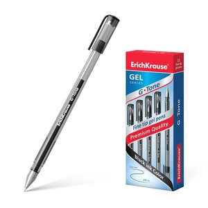 LOT de 12 Stylo gel Erichkrause G-Tone - Corps translucide avec poignée profilée triangulaire - Pointe 0 5 mm - Encre gel à séchage rapide - Couleur Noir