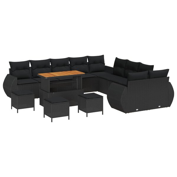 vidaXL Ensemble de canapé de jardin avec coussin 14 Pièces Noir