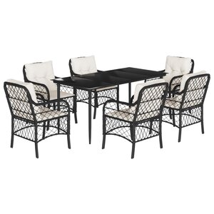 vidaXL Ensemble à manger de jardin coussins 7Pièces Noir Résine tressée