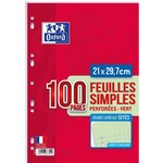 Feuillets mobiles A4 cm 100 pages 80g grands carreaux verts x 10 OXFORD