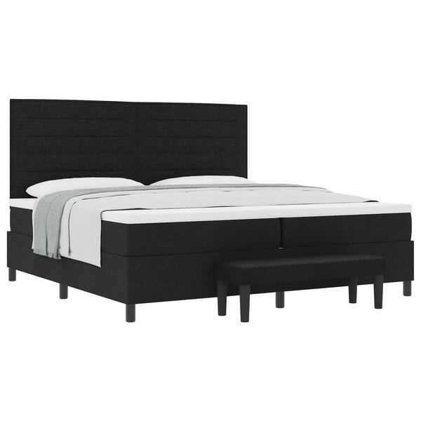 vidaXL Lit à ressort avec matelas & banc noir 200x200 cm tissu