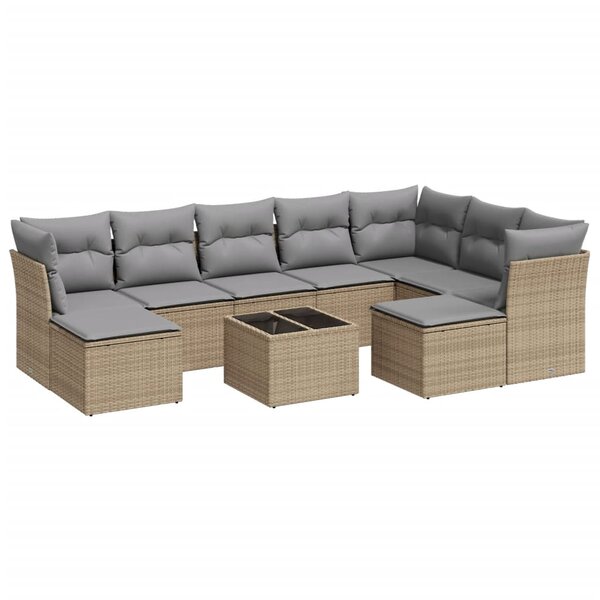 vidaXL Salon de jardin avec coussins 10 Pièces beige résine tressée